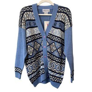 Vintage 90s Lord Isaacs Cardigan Size Medium Button Up Fair Isle Deadstock NEW